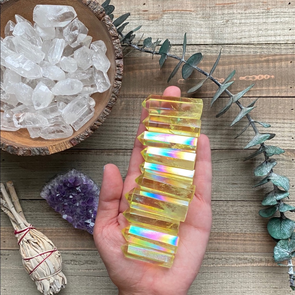 ONE Yellow Aura Quartz Crystal Tower • OOAK Polished Stone Specimen